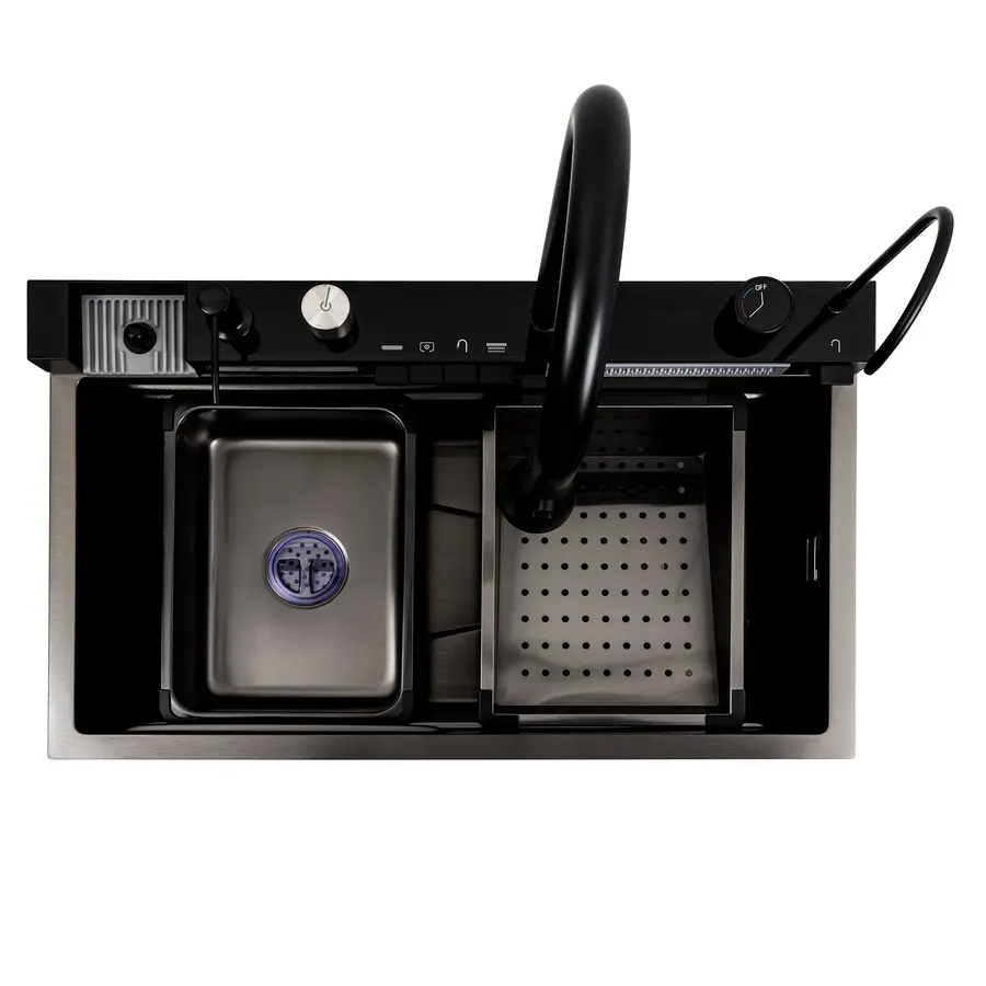 Кухонная мойка 75*45М PVD черная Platinum Handmade "Водопад"