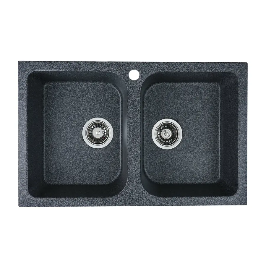 Гранітна мийка для кухні Platinum 7648W TWIN глянець Графіт