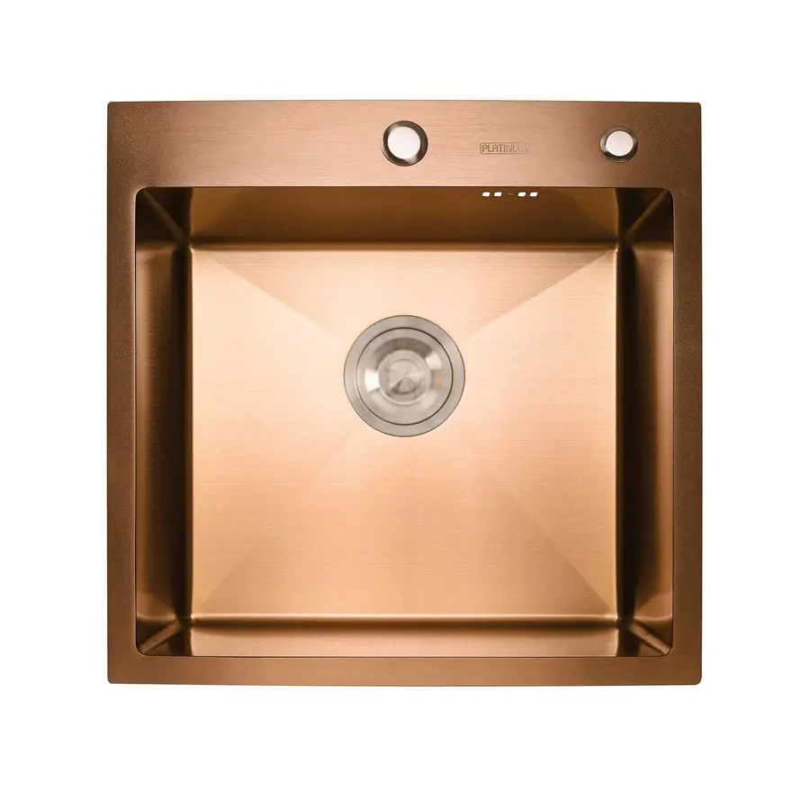Кухонна мийка Platinum Handmade PVD мідь 500x500x220 (3,0/1,5 мм корзина та дозатор в комплекті)