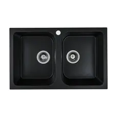 Гранітна мийка для кухні Platinum 7648W TWIN глянець Чорна GOLD