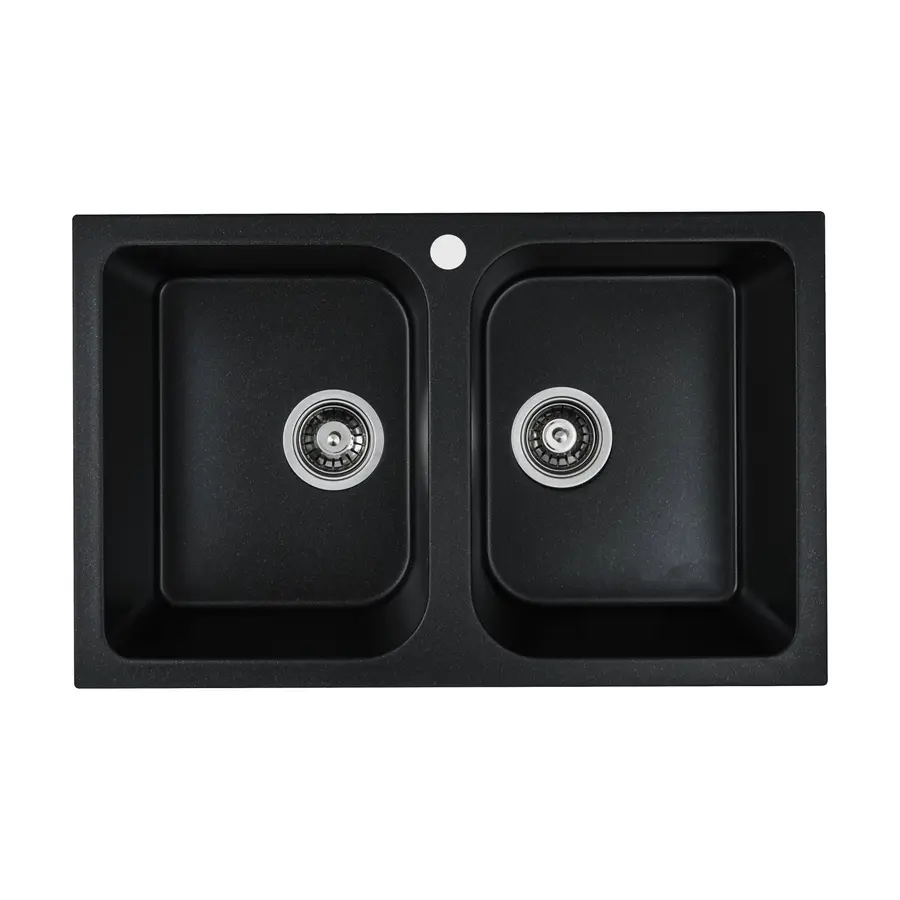 Гранітна мийка для кухні Platinum 7648W TWIN глянець Чорна GOLD