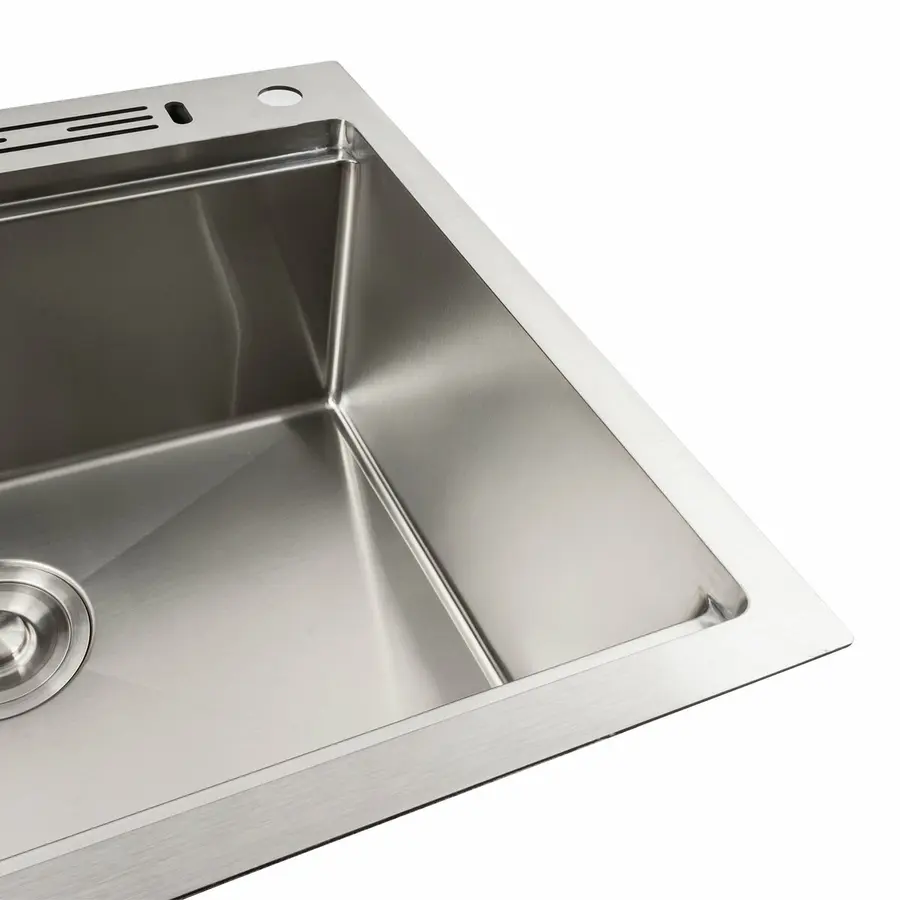 Кухонная мойка нержавейка 60х50 Platinum Handmade с подставкой для ножей (сифон круглый, 3,0/0,8)