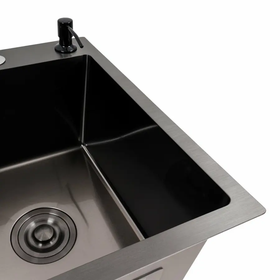 Кухонна мийка CM 58*48 R чорна PVD VALESO Handmade (круглий сифон 3,0/0,8)