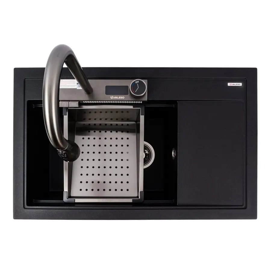 Гранитная мойка для кухни VALESO ATRUM 7950 матовая Черный металлик