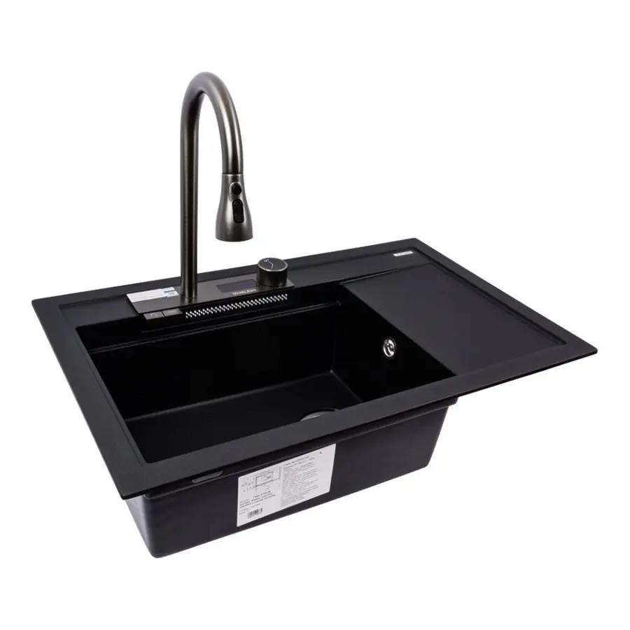 Гранитная мойка для кухни VALESO ATRUM 7950 матовая Черный металлик