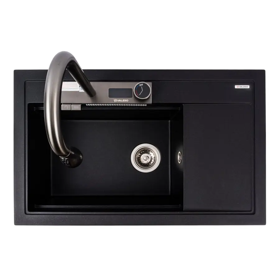 Гранитная мойка для кухни VALESO ATRUM 7950 матовая Черный металлик