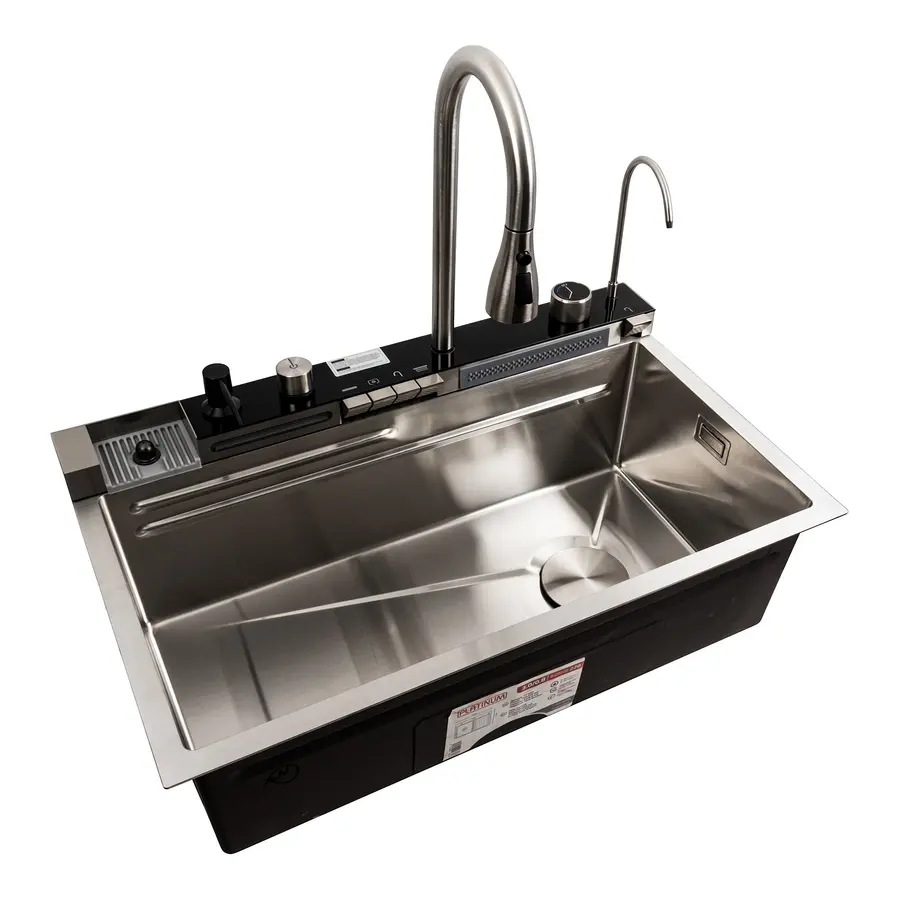 Кухонная мойка 75*45М сатин Platinum Handmade "Водопад"