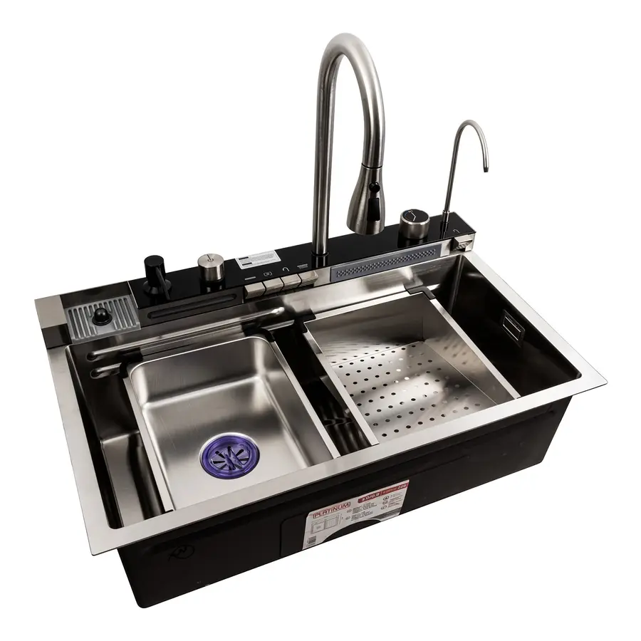 Кухонная мойка 75*45М сатин Platinum Handmade "Водопад"