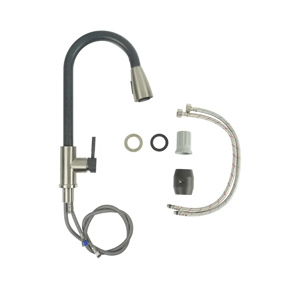 Змішувач з висувним виливом Platinum KT 8203 (8614) Антрацит комбі