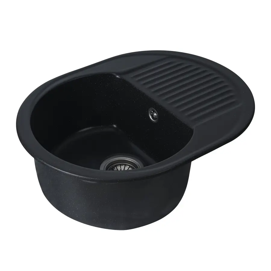 Гранітна мийка для кухні Platinum 6247 BORA глянець Чорний металік