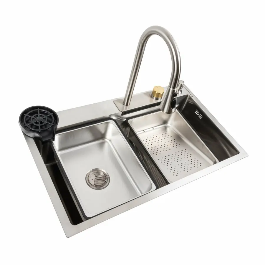 Кухонная мойка 75*45B PVD сатин Platinum Handmade "ВОДОСПАД"