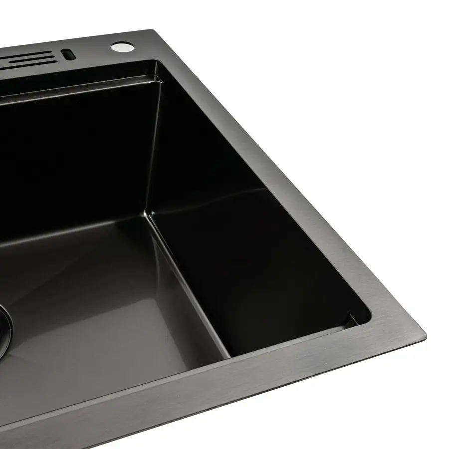Кухонная мойка черная PVD 60х50 с подставкой для ножей + Подарок сифон круглый и дозатор.