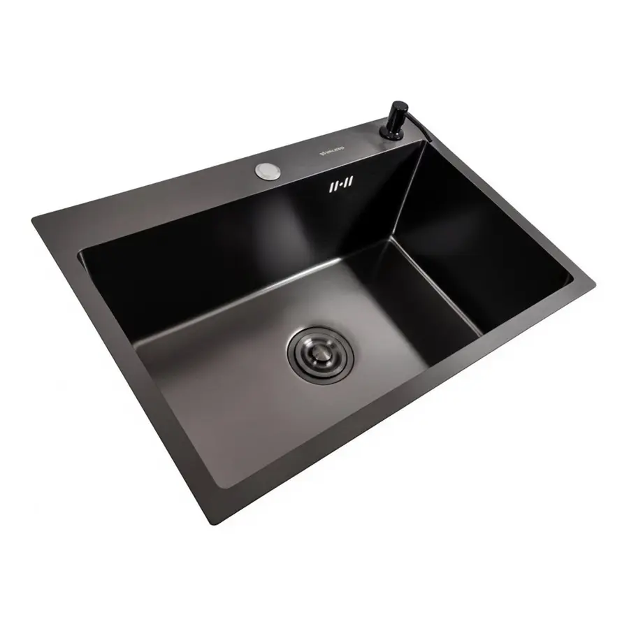 Кухонна мийка PVD чорна 65*45 Valeso Handmade (сифон круглий, 3,0/0,8)