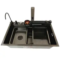 Мийка кухонна PVD чорна Valeso Handmade "Водоспад" (ДЕКОР) 75х45DF