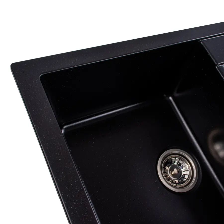 Гранітна мийка для кухні Platinum 7850 TROYA матова Чорний металік