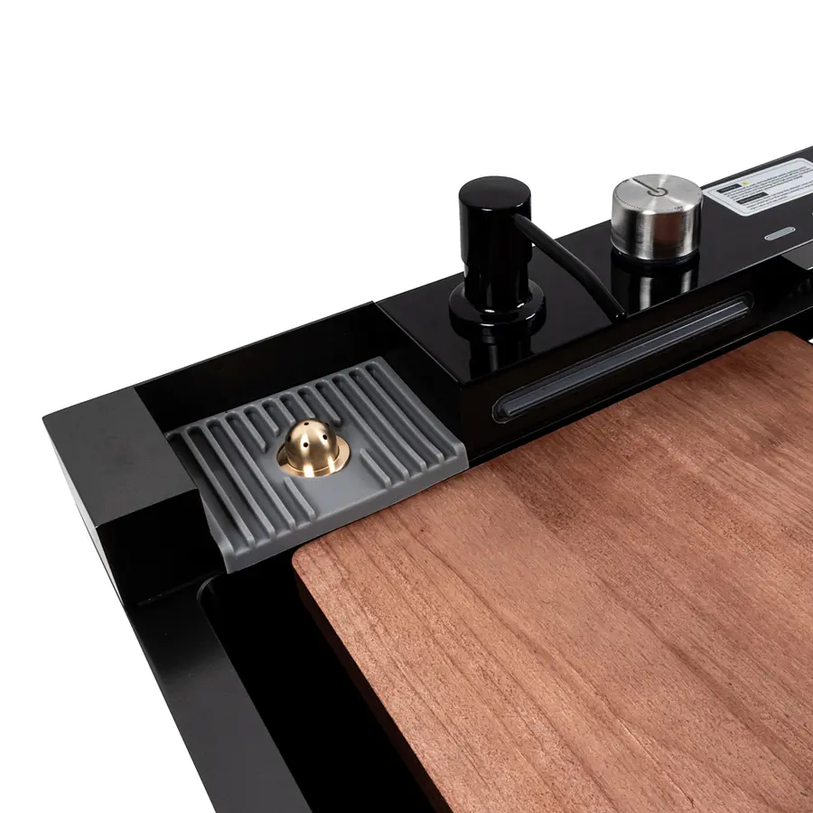 Кухонная мойка CM 75*46C PVD черная Platinum Handmade "ВОДОСПАД" (Декор)