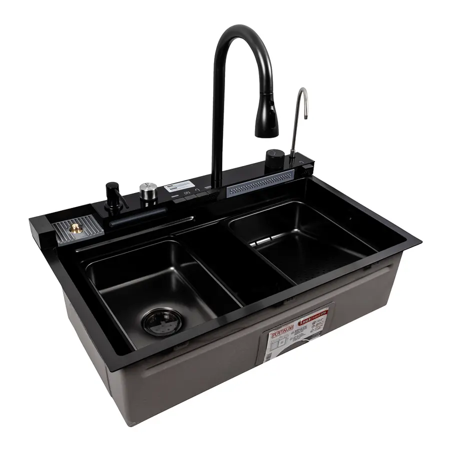 Кухонная мойка CM 75*46C PVD черная Platinum Handmade "ВОДОСПАД" (Декор)