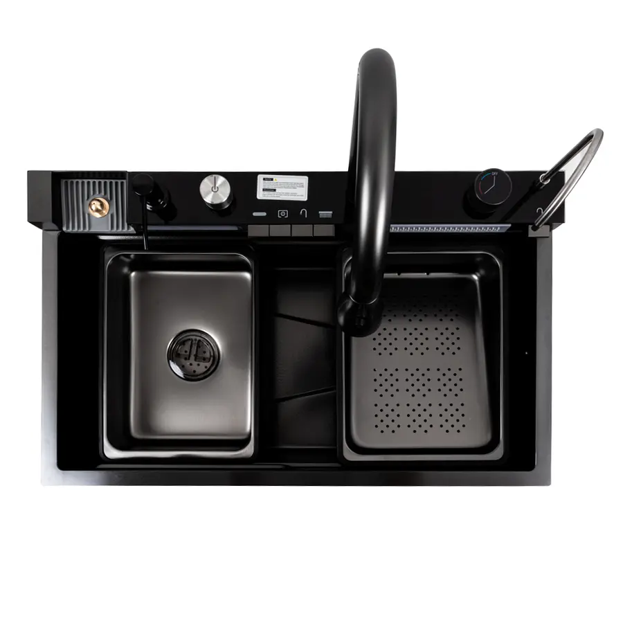 Кухонная мойка CM 75*46C PVD черная Platinum Handmade "ВОДОСПАД" (Декор)