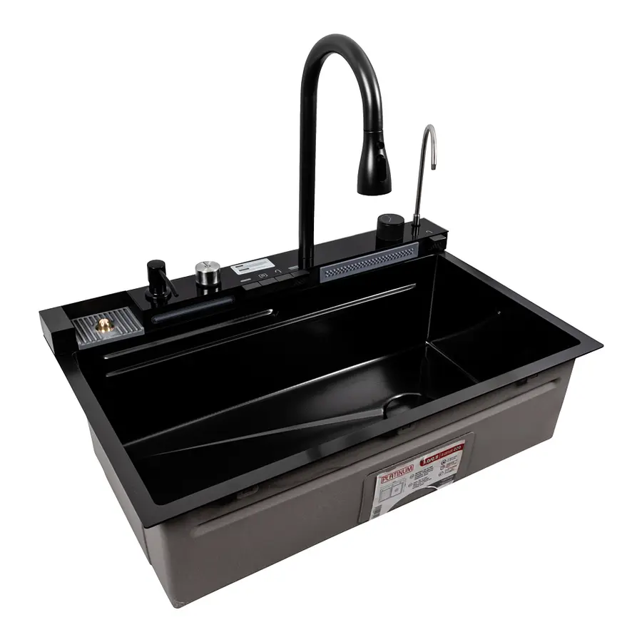 Кухонная мойка CM 75*46C PVD черная Platinum Handmade "ВОДОСПАД" (Декор)