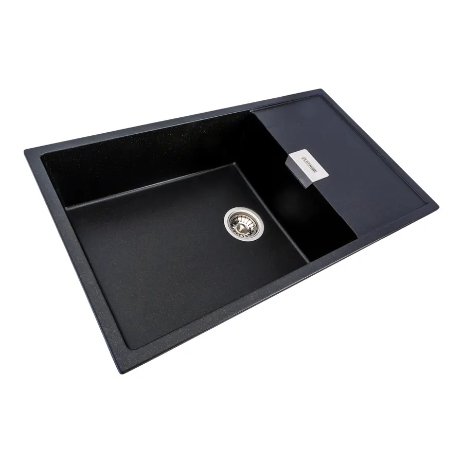 Гранітна мийка для кухні Platinum 8650 DIAMOND матова (чорна GOLD)