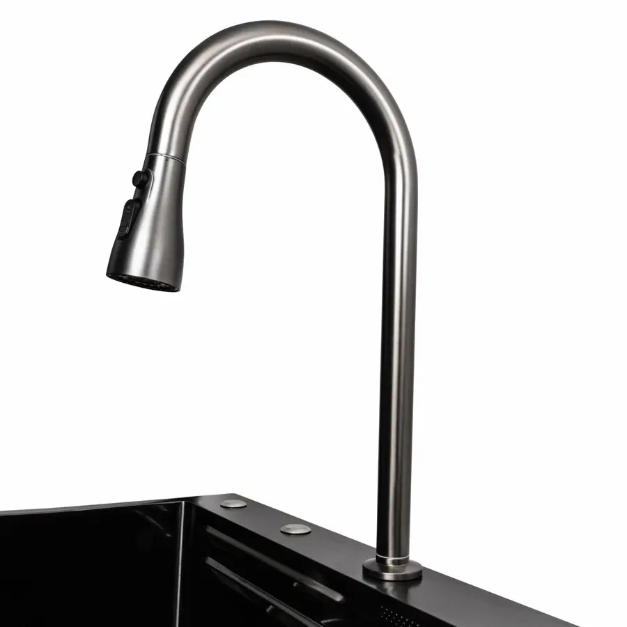 Кухонная мойка 75*45A PVD черная Platinum Handmade "ВОДОСПАД"