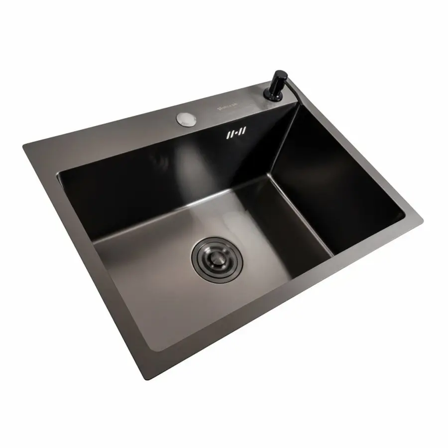 Кухонна мийка 58*43 PVD чорна Valeso Handmade (сифон круглий, 3,0/0,8)