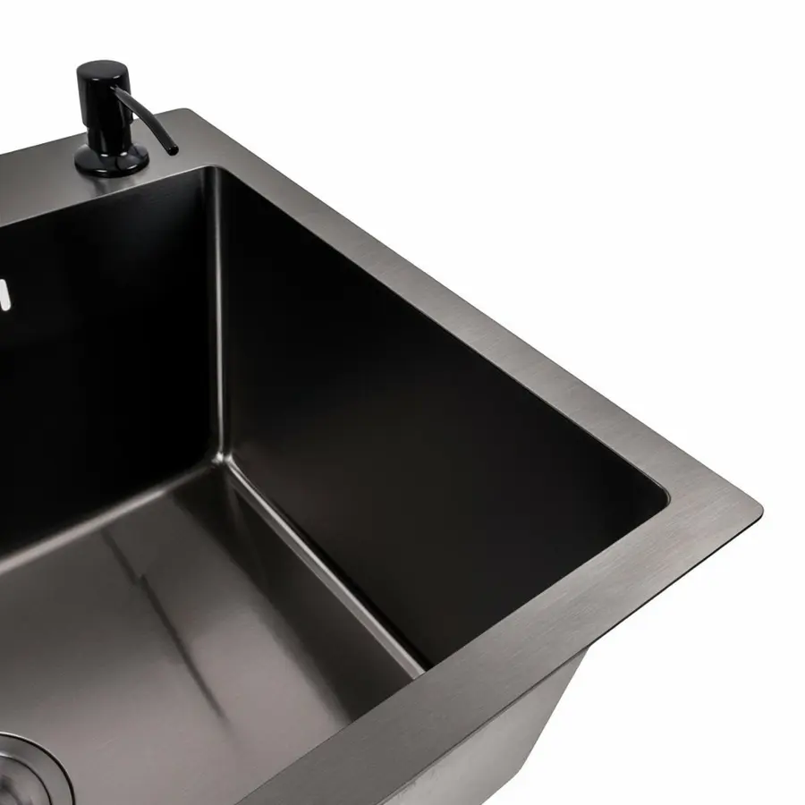 Кухонна мийка 58*43 PVD чорна Valeso Handmade (сифон круглий, 3,0/0,8)