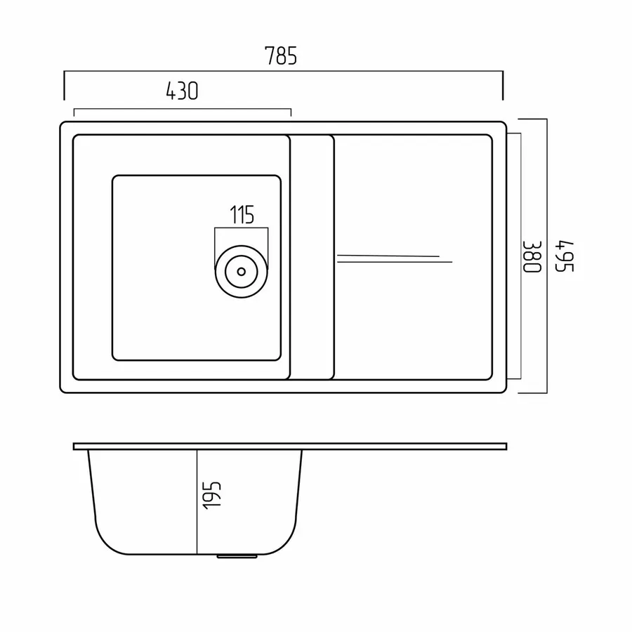 Гранітна мийка для кухні VALESO SELENA 7950 матова Сіра