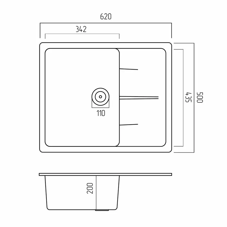 Гранітна мийка для кухні Platinum 6250 ZIRKONE матова Чорна