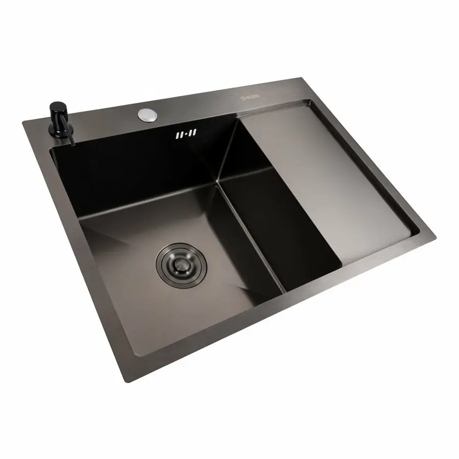 Кухонная мойка CM 65*50 L черная PVD VALESO Handmade (круглый сифон 3,0/0,8)