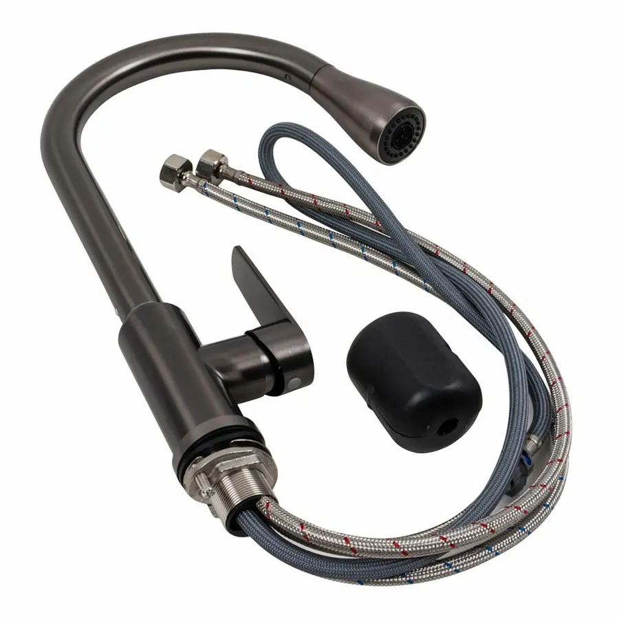 Смеситель кухонный TH38 Valeso PVD черный, с выдвижной воронкой