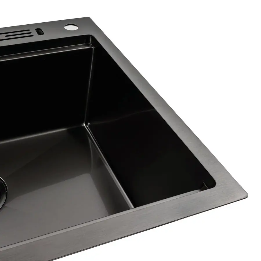 Кухонная мойка черная PVD 60х50 с подставкой для ножей