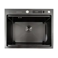 Кухонна мийка чорна PVD 60х50 з підставкою для ножів