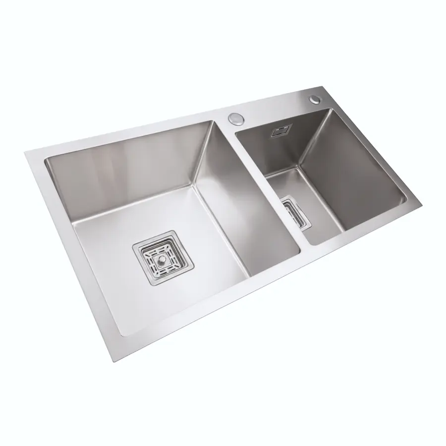 Мийка на дві чаші Platinum Handmade HDB 750х410х230 нержавійка (квадратний сифон, 3.0/1.0)