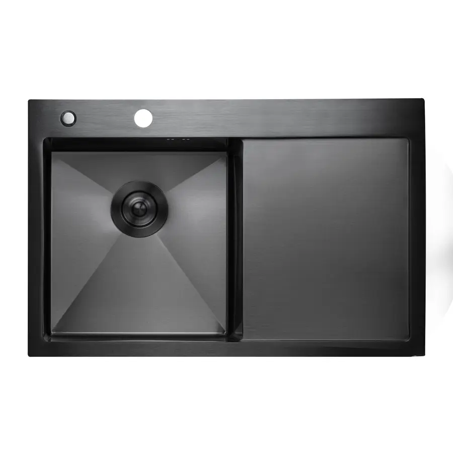 Кухонна мийка Platinum Handmade PVD Н 780х500х230 L чорна (два отвори,з кріпленням)