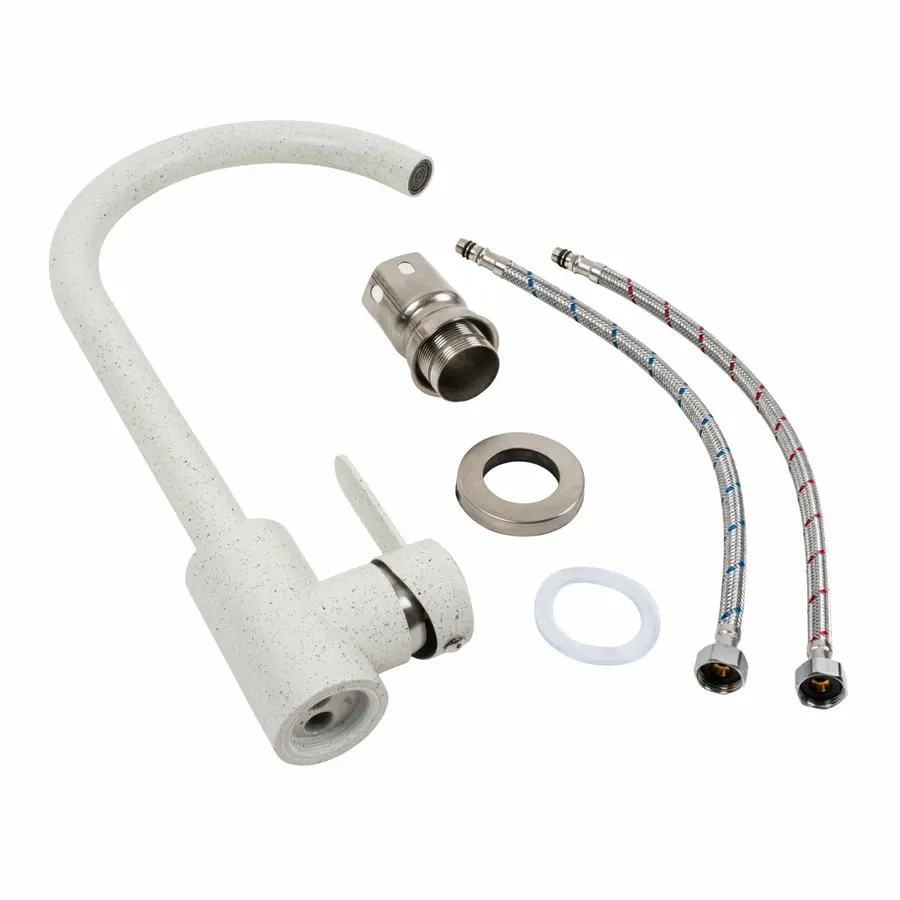 Смеситель кухонный Platinum 7990 NEST Белый в точку