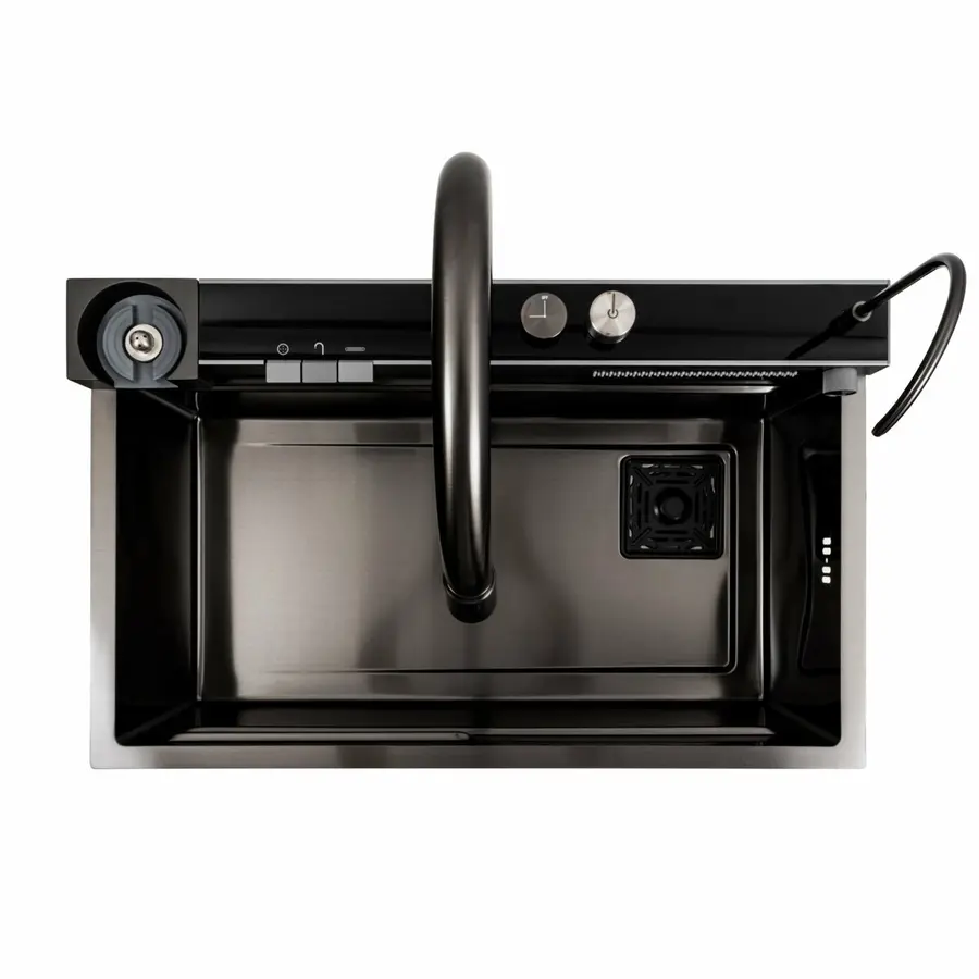 Кухонна мийка 75*46D PVD чорна Platinum Handmade "ВОДОСПАД"