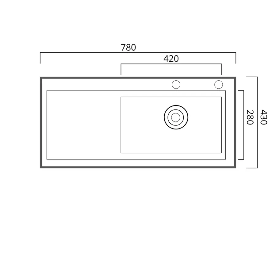 Кухонная мойка черная PVD 78*43 R Platinum Handmade (два отверстия, круглый сифон 3,0/0,8)