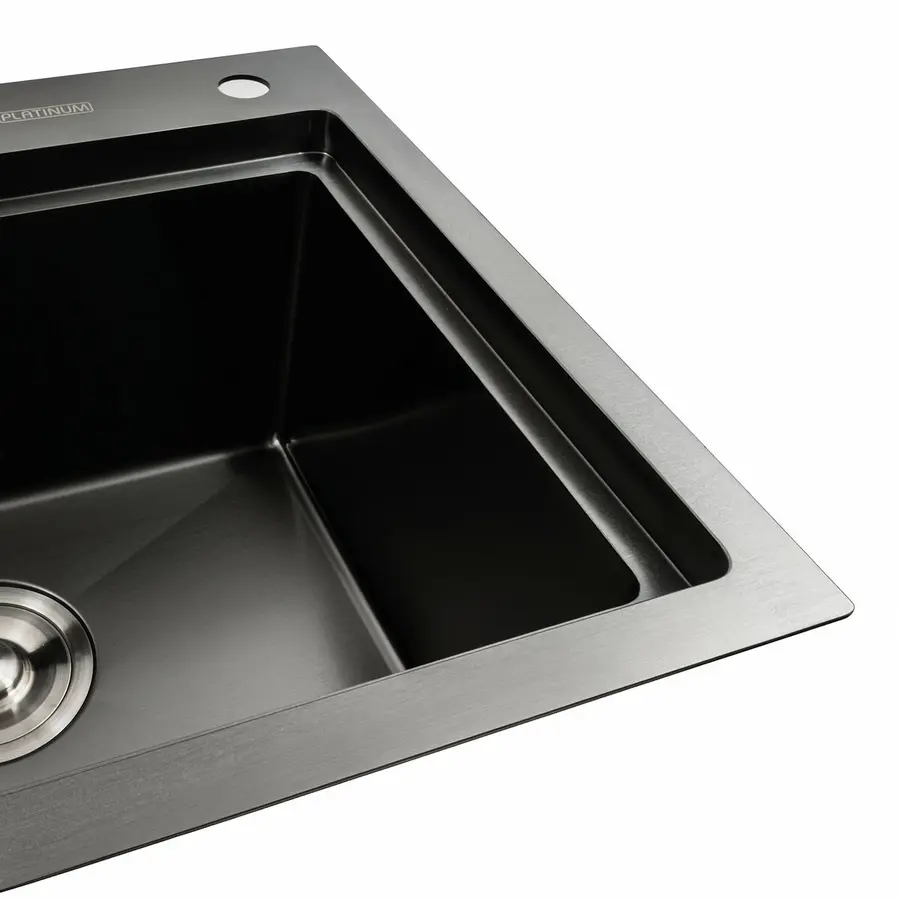 Кухонная мойка черная PVD 78*43 R Platinum Handmade (два отверстия, круглый сифон 3,0/0,8)