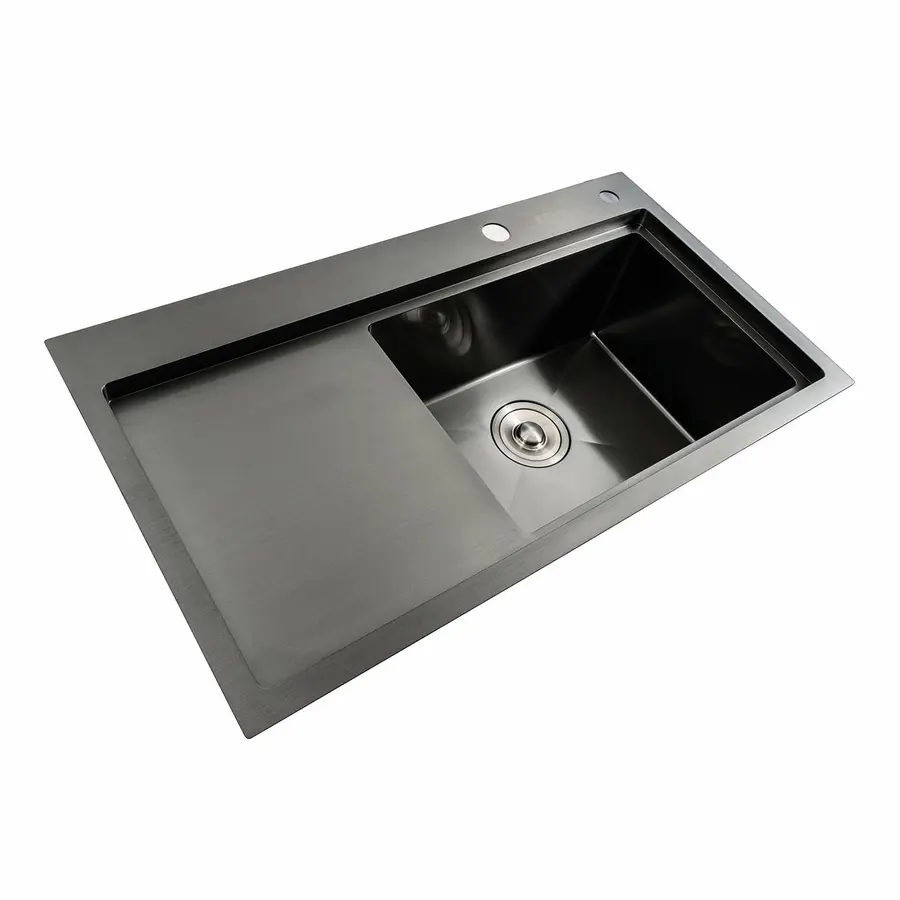Кухонная мойка черная PVD 78*43 R Platinum Handmade (два отверстия, круглый сифон 3,0/0,8)
