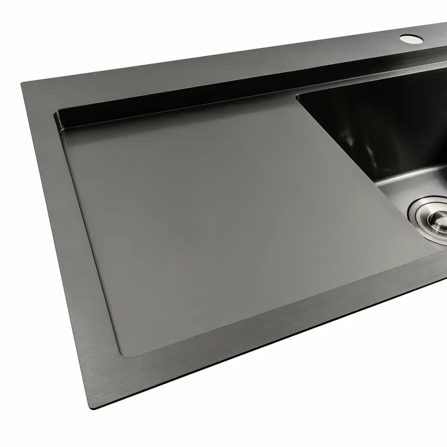 Кухонная мойка черная PVD 78*43 R Platinum Handmade (два отверстия, круглый сифон 3,0/0,8)