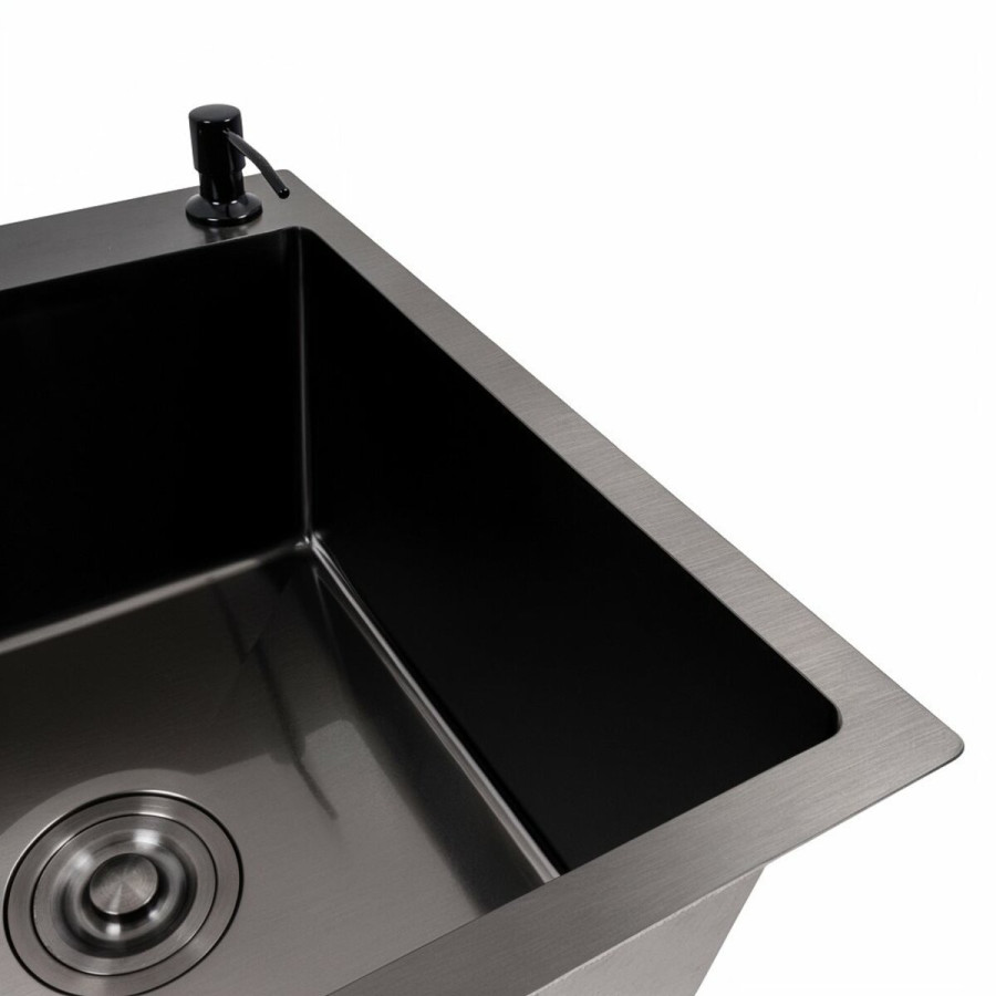 Кухонна мийка CM 65*50 R чорна PVD VALESO Handmade (круглий сифон 3,0/0,8)