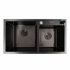 Кухонна мийка 78*43 PVD чорна на дві чаші VALESO Handmade (3.0/0.8)