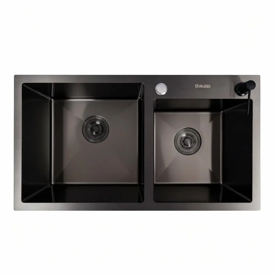 Кухонна мийка 78*43 PVD чорна на дві чаші VALESO Handmade (3.0/0.8)