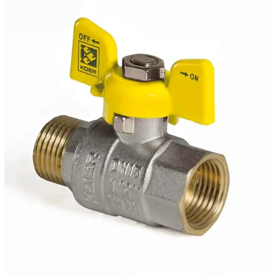 Кран кульовий KOER KR.218.G - 1/2" FM ГШМ YELLOW, ручка "метелик" жовта (KR0036)