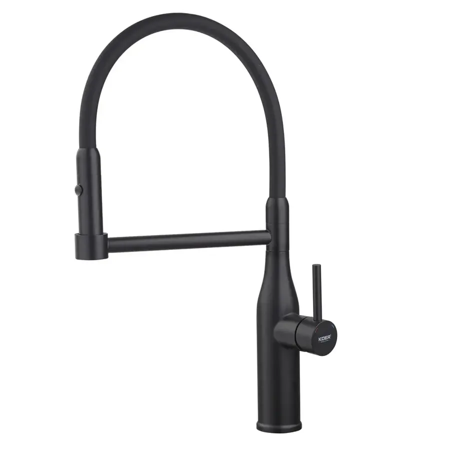 Змішувач для кухні Koer KI-70005-05 з чорним силіконовим виливом (нерж. сталь) (KR5005)