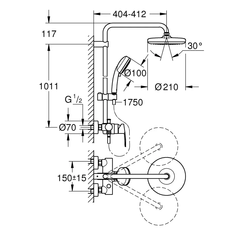 Душова система зі змішувачем для душа Grohe New Tempesta Cosmop. System (26224001)