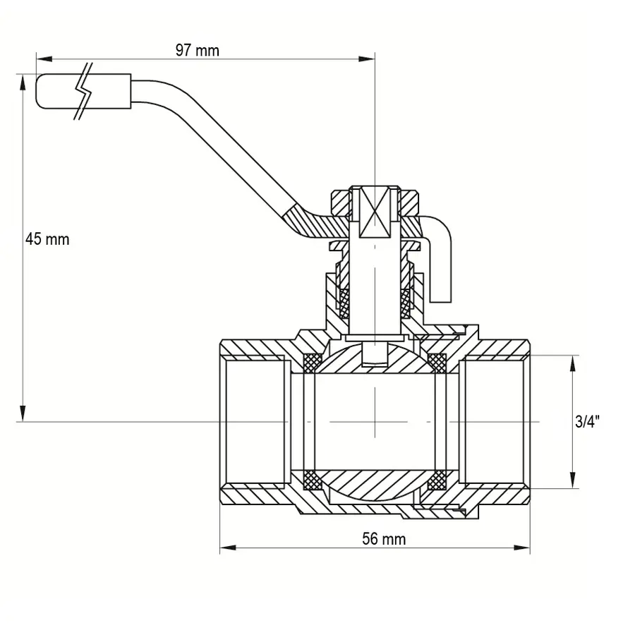 Кран кульовий KOER KR.214.G - 3/4" FF ГГВ YELLOW, ручка "важіль" жовта (KR0113)