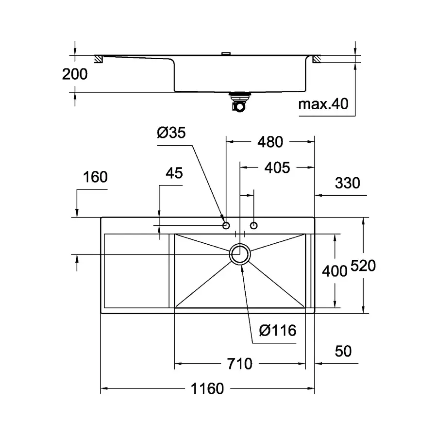 Мийка кухонна Grohe EX Sink K1000 (подвійне крило зліва) (31582SD0)