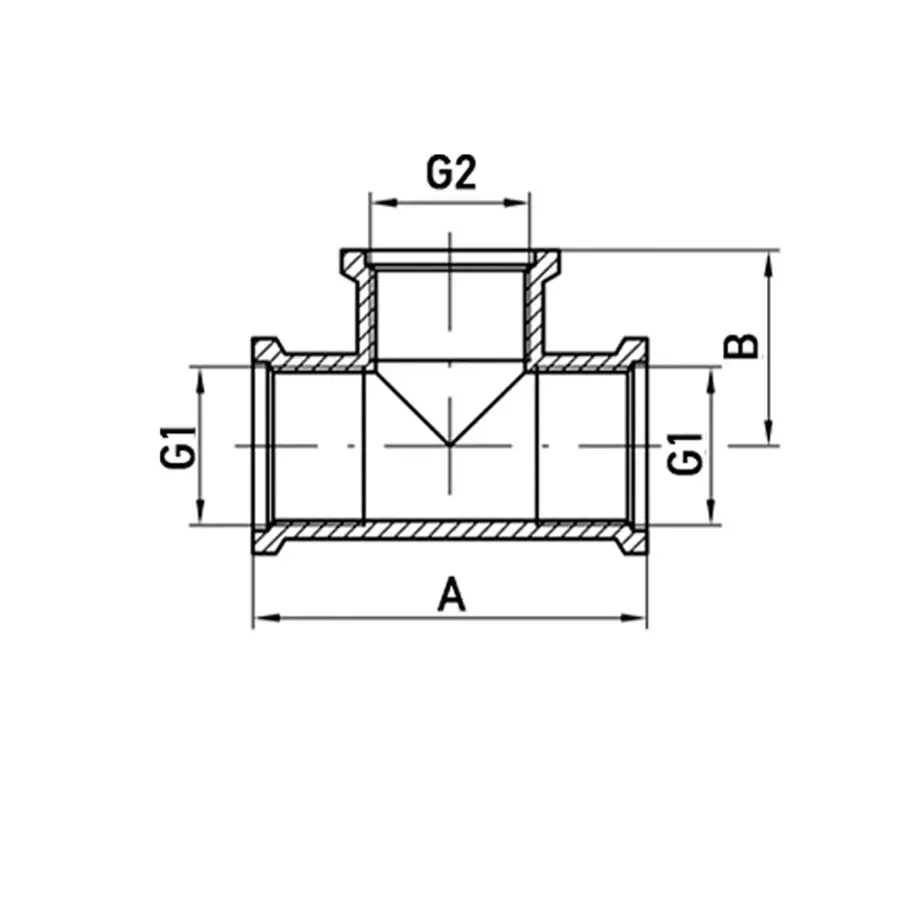 Трійник редукційний 3/4"х1/2"х3/4" ВВВ Koer .T080608F.WN (без нікелю) (KR3034)